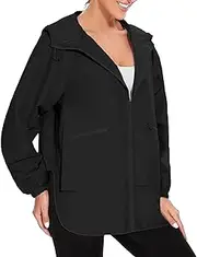 [Generic] Rain Poncho Womens Waterproof Raincoat Lightweight Rain Jacket Trench Coat Hooded Windbreaker