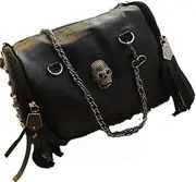 [Dayfine] Women's Fashion Hip Hop Handbag Punk Skull Rivet Tassel Bucket Bag Shoulder Bag Messenger Shopping Party Bag