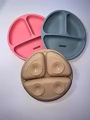 KANGABRU 3-Pack Silicone Suction Plate for Kids – BPA-Free, Food-Grade, Microwave & Dishwasher Safe, sectional Divider Design, Non-Slip Baby Tableware Set