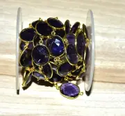 Purple Amethyst Oval Connector Bezal Chain, 12x18mm Beads, Jwellary Making
