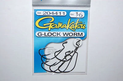 gamakatsu g-lock worm hook 204411 1/0 bass plastic worm 6 per pack