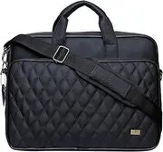 K London Black Vegan Leather Handmade Quilted Men Women Laptop Cross Over Shoulder Messenger Office Bag (1107_Black), Black, Medium