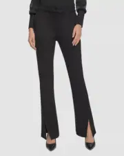 DKNY Women's Black Mid Rise Split-Cuff Flare Leg Pants Size XS