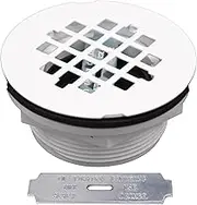 Westbrass D206P-50 2" No-Caulk PVC Compression Shower Drain with 4-1/4" Round Grid Cover, Powder Coat White