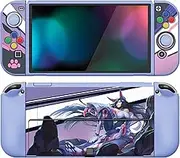 PlayVital ZealProtect Soft Protective Case for Nintendo Switch OLED, Flexible Protector Joycon Grip Cover for Switch OLED with Thumb Grip Caps & ABXY Direction Button Caps - Neko Mecha