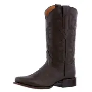 Mens Brown Cowboy Boots Embroidered Leather Western Dress Square Toe Botas