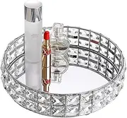 Hipiwe Mirrored Crystal Vanity Tray - 10 Inches Sparkly Bling Jewelry Trinket Display for Dresser, Bathroom Home Decor - Decorative Makeup, Cosmetic, Perfume Organizer (Silver)