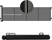 Kerty 157" Extra Wide Retractable Baby & Dog Gates, Mesh Pets & Kids Gates with Support Rods, Black, PVC, Hardware Mounted