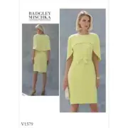 DRESS SEWING PATTERN Vogue 1479 14-22 Women Attached Cape Designer Mischka Uncut