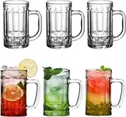 6 PCS Drinking Glasses 13 oz Glass Sets Lead-Free Crystal Thick Drinking Glasses Water Glasses Beer Glasses with handles Heavy Duty Juice Glasses for Cocktail, Juice, Soda, Beer, Whiskey, Beverage (6)
