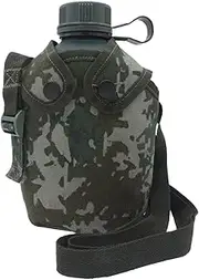 ccuzs Water Bottle Cup, Camouflage Sports Hydration Flask, Insulated Beverage Container, 1L Capacity, Convenient Carry Strap for Hiking, Camping & Outdoor Adventures, Green/Black