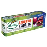 BioBag Resealable Compostable Sandwich Bags, 25 Count