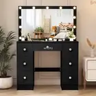 Bedroom Dressing Table LED 10 Bulbs Makeup Mirror Set Vanity Make up Desk Black