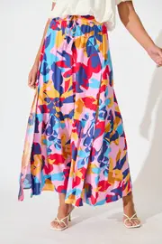 Bilboa Maxi Skirt in multicolor Bright Multi Leaf Print 8