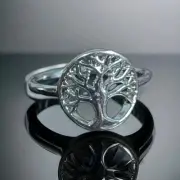 Dainty 925 Sterling Silver Plated Tree Of Life Ring 0.7" Sz 8, 10, 11