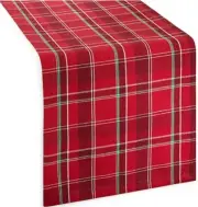 Long Cotton Table Runner(14"x72")CHRISTMAS,HOLLY BERRY PLAID,RED,GREEN &WHITE,NP