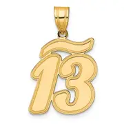 14k Yellow Gold Brushed Border Script Number 13 Pendant