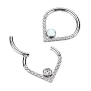 Implant Titanium Opal & CZ Hinged Hoop Tear Shape Segment Ring