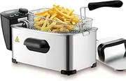 Electric Deep Fryer 3.5L Capacity 2000W Stainless Steel Exterior Fryer Adjustable Temperature & Indicator Lights with Removable Basket, Detachable Lid & Handle Easy Clean