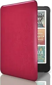Slimshell Case Cover with Hand Strap Belt for 7" All-New Kindle Paperwhite 12th 2024 or Kindle Paperwhite Signature Edition 2024, Smart Shell with Auto Sleep/Wake -Rose red Leather Grain