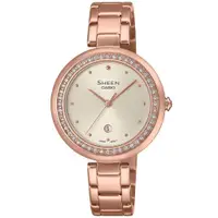 在飛比找ETMall東森購物網優惠-CASIO SHEEN 奢華水晶腕錶-玫瑰金 SHE-455