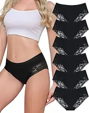 [Aijolen] Women's Cotton Briefs with Lace Breathable Medium Waist Hipster Bikini Panties Soft Women's Underwear Pack of 6