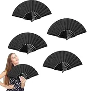 Xsybegdlk Set of 4 Black Hand Fans, Black Fan Set, Vintage Handheld Folding Fan for Wedding Party Favour Performance Dance Decoration Festival DIY Summer Gift