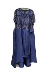 R & M Richards Sequin Hi Lo Formal Special Occasion Dress Blue Size 20W