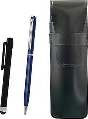 Slim Cowhide Leather Pen Case Black Metal Touch Stick Black and Slim Swivel Ballpoint Pen Set Blue ASB-ALB-PD04-L