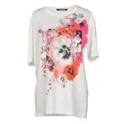 ROBERTO CAVALLI TOP SIGNATURE LOGO T-SHIRT FLOWER SNAKE PRINT sz IT 42 US 6