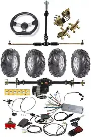 1020mm Go kart Rear Axle Kit Electric Differential Motor 7" Wheel Front Steering