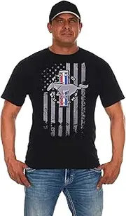 [JH DESIGN GROUP] Men's Ford Mustang T-Shirt Distressed American Flag Crew Neck Shirt
