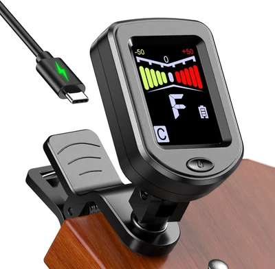 Rechargeable Chromatic Clip-On Guitar Tuner, 360° Rotatable Chromatic Tuner with
