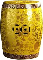 Ceramic Drum Table Decorative Garden stools, Decorative Ceramic Garden Stool, Glazed Hollow Floral Shoe-Changing Stool Drum Stool, Suitable for Outdoor Garden,(Yellow)