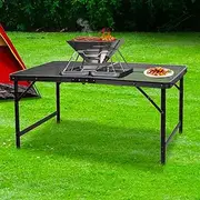Levede Grill Table BBQ Camping Tables Outdoor Foldable Aluminium Portable Picnic 90cm x 60cm, Large Fold Adjustable Leg for Hiking Fishing Camp Beach Lightweight Furniture Equipment Black