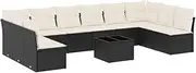 vidaXL Garden Modular Sofa Set 11 Piece Black Poly Rattan with Cushions - Outdoor Patio Furniture for Terrace Deck Outdoor Lounge