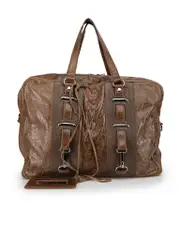Brown Leather Perforated Accent Hook Bag