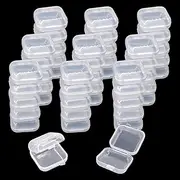 [NEETUE] 80 pcs Mini Clear Plastic Jewelry Box earring storage box Small Storage Containers with Hinged Lids for Crafts Screws Art Embroidery Nail Accessories, 1.38x 1.38x 0.78Inches (Clear)
