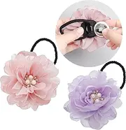 XEEWEN 2 Pack Kids Hair Ties Holder for Airtag, Cute Flower Hidden Hair Elastic Band GPS Tracker Case for Apple Airtag (Pink Purple, Thick Hair)