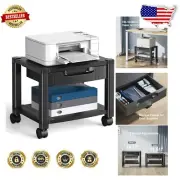 2-Tier Printer Cart with Storage Drawer & Swivel Locking Wheels for Home Office