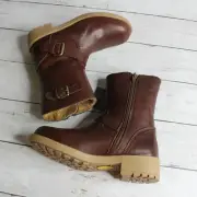 Enzo Tesoti Spain Girl's Youth Size 2 Brown Leather Buckle Dress Boots Faux Fur
