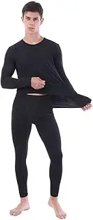 [Lanbaosi] Mens Soft Thermal Underwear Lightweight Long Johns Top and Bottoms Set Winter Skiing Base Layer Black