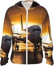[FHEDVBN] Men's UPF 50+ Airplane in The Evening Light Sun Protection Hoodie Long Sleeve Rash Guard Hiking Running Workout Shirt