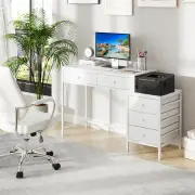 CostwayHome Office Computer Desk with 5 Drawers and Side File Cabinet-White