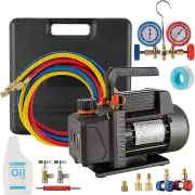 1/4HP Single Stage Air Vacuum Pump HVAC with R134A R410A Kit AC A/C Manifold Gau