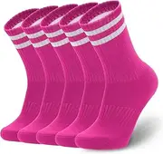 [Ultrafun] 5 Pairs Striped Crew Socks Cotton Cushioned Athletic Sports Running Socks for Men Women Teens