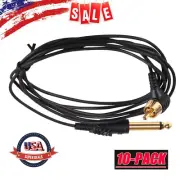 10pcs Tattoo Power Supply Soft Right Angle RCA Clip Cord 1/4" Phono Plugs 6 ft