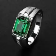 3Ct Emerald Lab Created Green Emerald Men's Wedding Ring 14K White Gold Plated