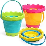 Collapsible Sand Beach Buckets, Foldable Castle Pails for Kids Toddlers, 3 PCS 3L Portable Multi-Use Foldable Buckets Suitable for House Cleaning Snow Playing Travel Camping