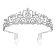Crown Rhinestone Tiaras for Women Crystal Birthday Crown with Combs Silver